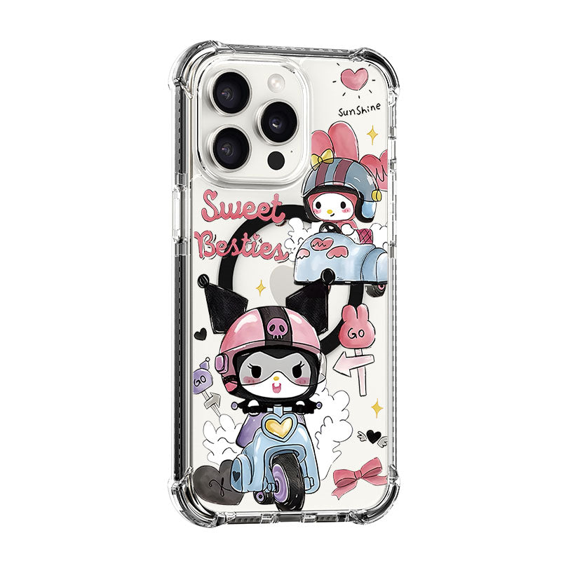 Kuromi&My Melody Riding Motobike Design shockproof Magsafe Case