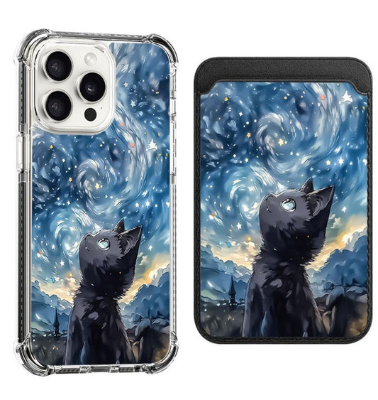 Cat under the starry sky facing left Design shockproof Magsafe Case