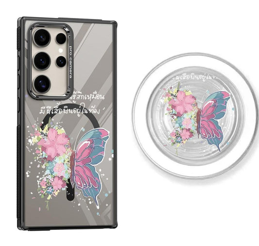 Half Flower, Half Butterfly Design Magnetic Samsung Galaxy Case