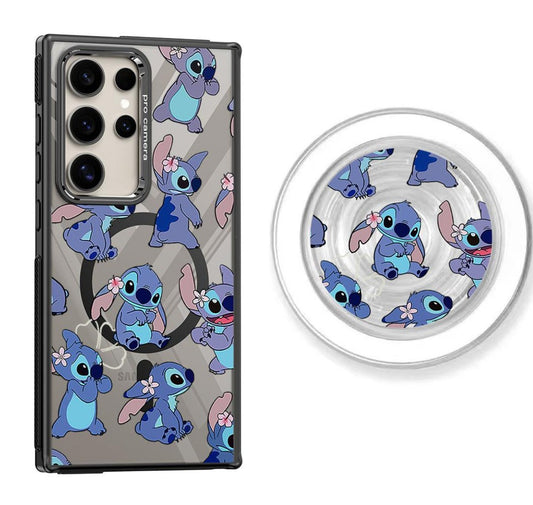 Stitch Flowers on the head Design Magnetic Samsung Galaxy Phone Case