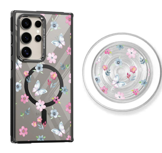 Kitty touching Butterfly Design Magnetic Samsung Galaxy Case